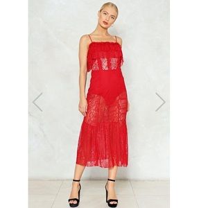 NWT Nasty Gal Red Lace Sheer Midi Dress Sz Medium